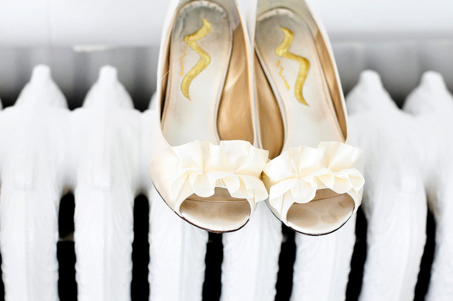 wedding heels with white ruffles