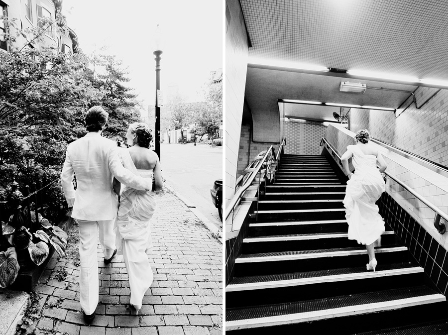 couple going on the subway for their boston elopement