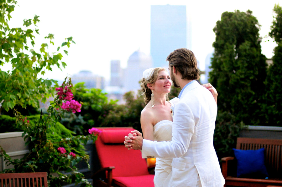 rooftop first dance at a boston elopement