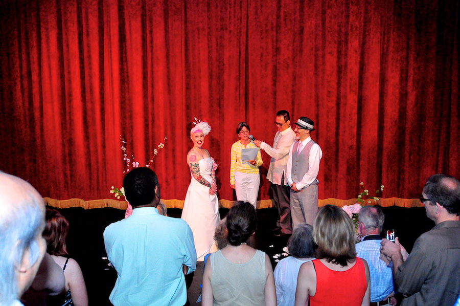 wedding ceremony on stage at coolidge corner theater