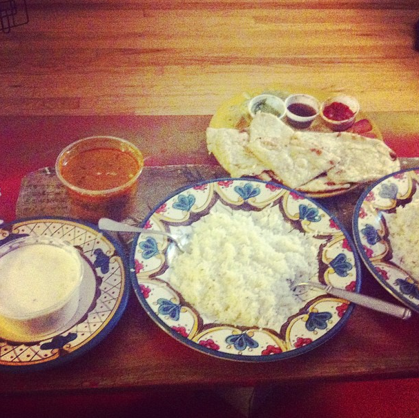 We celebrated our FOUR YEAR wedding anniversary with delicious Indian food & movies on the couch. :)