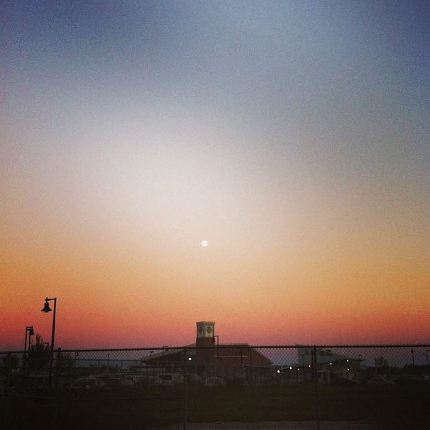 Sunset on my walk to a family dinner... and the moon!