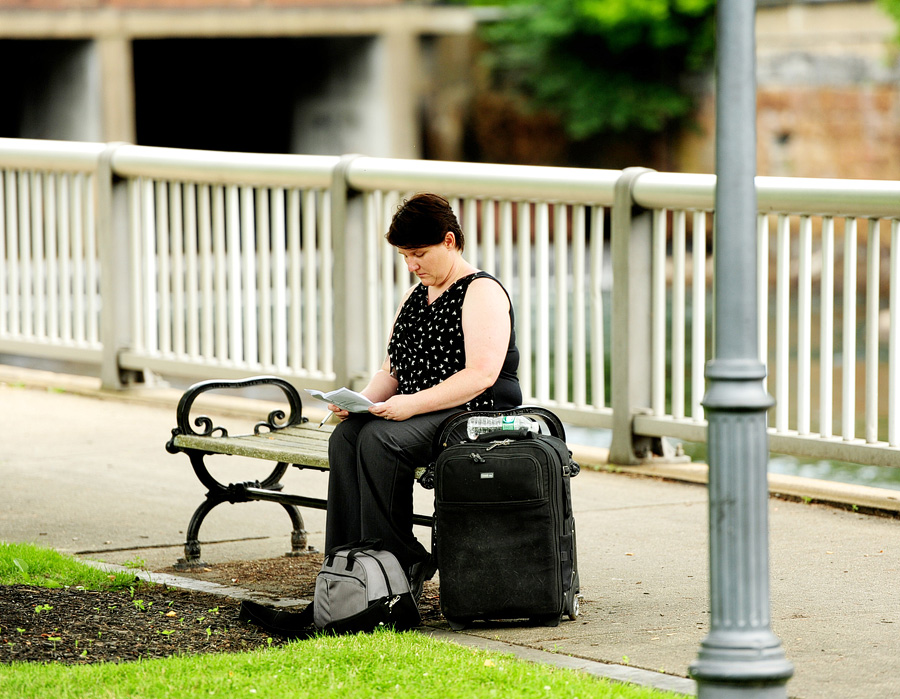 Kim going through our notes at Sarah & Ben's wedding!