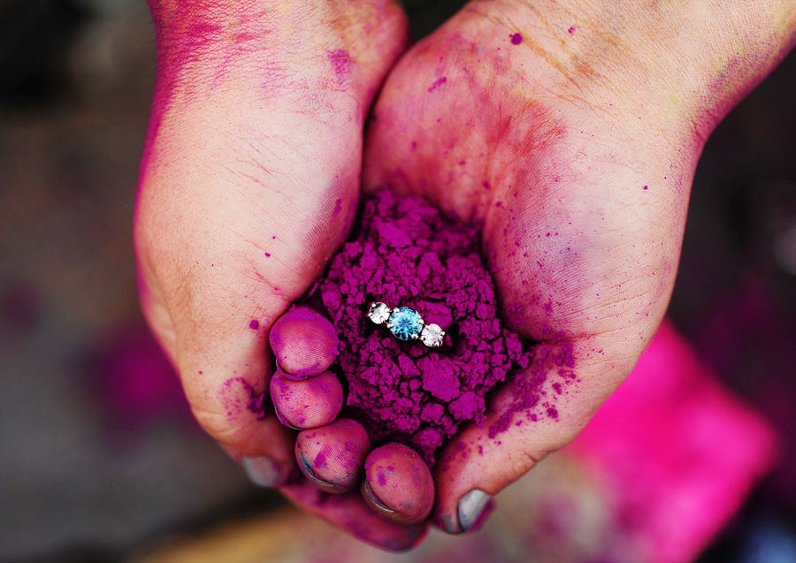 Chelsie's engagement ring again -- this was taken during their colored powder engagement session. :)