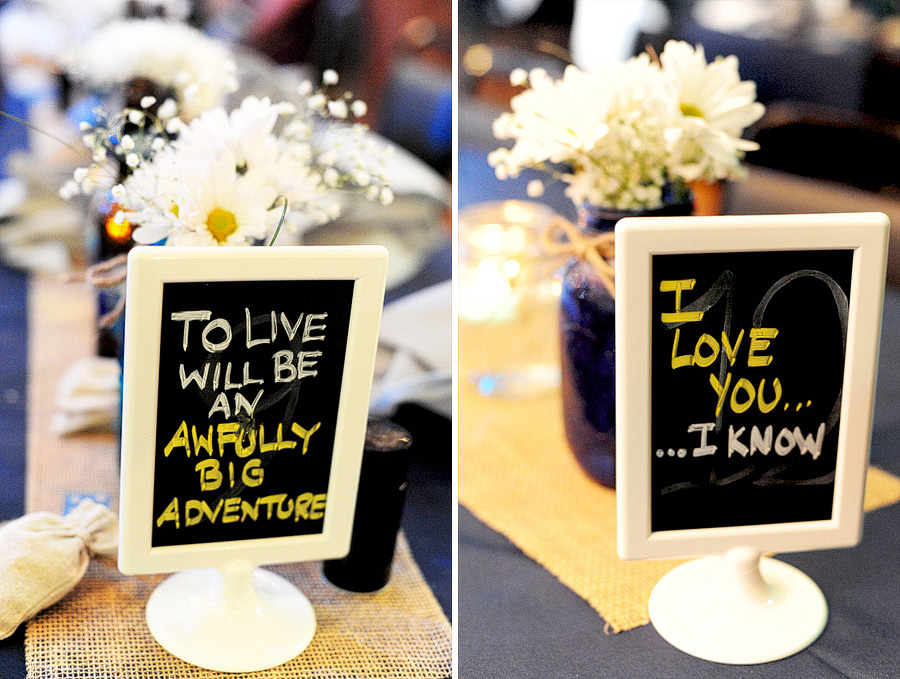 Chelsie & Nick had quotes instead of table numbers -- so awesome.