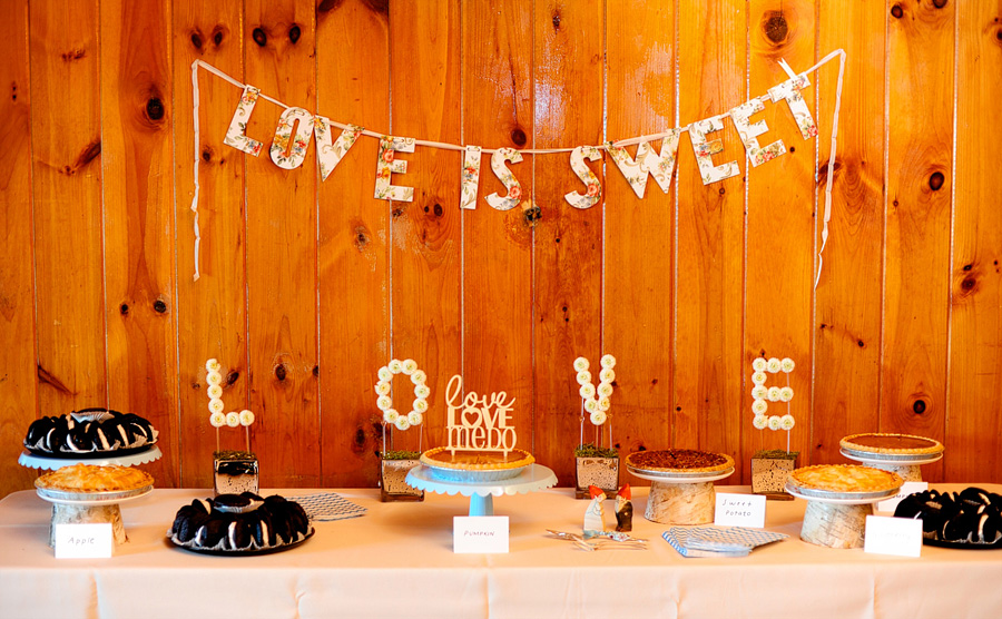 Cortney & Josh's dessert table -- amazing! -- with goodies from Moulton Farms in in Meredith, NH.
