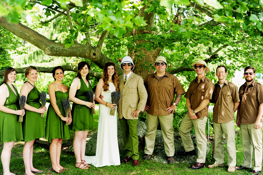 The safari gear really makes this shot of Keeley & Matt with their wedding party.