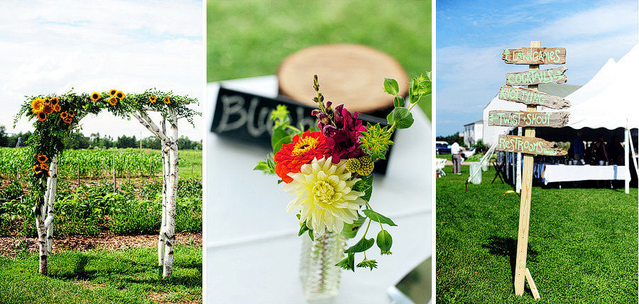 Emily & Andrew had some incredible details -- their birch tree ceremony arbor, flowers done by Broadturn Farm, and their signs!