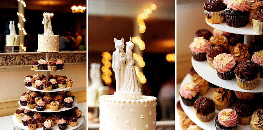 Heather & David's awesome cake topper, and their array of cupcakes! 