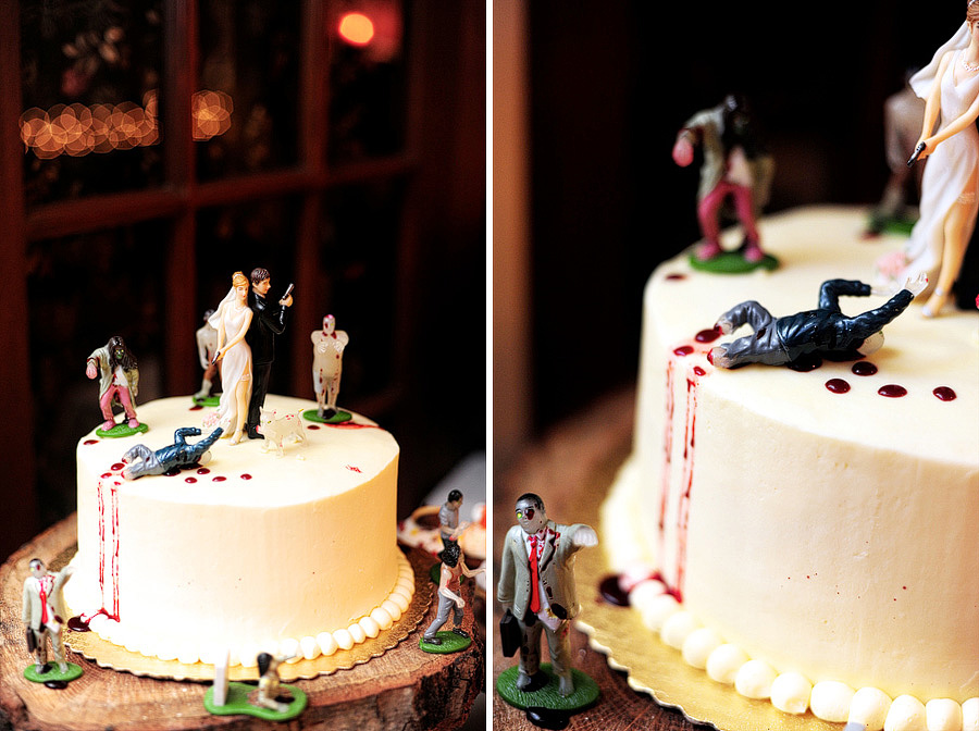 They had THE MOST INCREDIBLE zombie cake! Cake done by Glutenus Minimus in Belmont, MA, with zombie decorations added later. :)