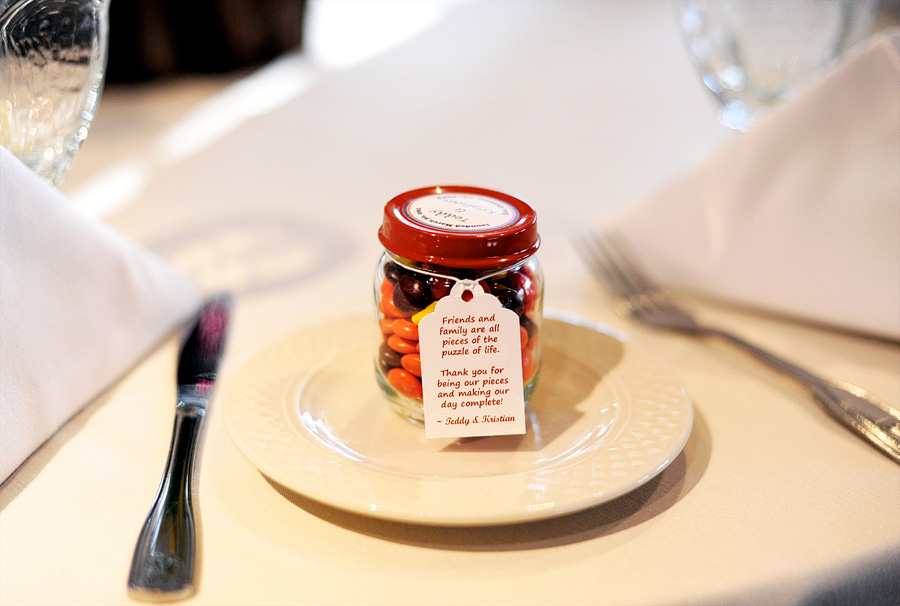 Their favors -- jars with Reese's Pieces. Perfect!