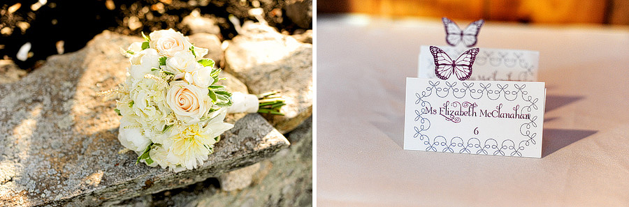 Lindsay's bouquet on the left, and their butterfly place cards on the right!