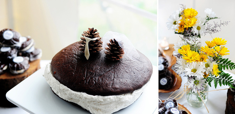 They had a WHOOPIE PIE CAKE made by Liz's mom, and sunny yellow flowers on the tables.