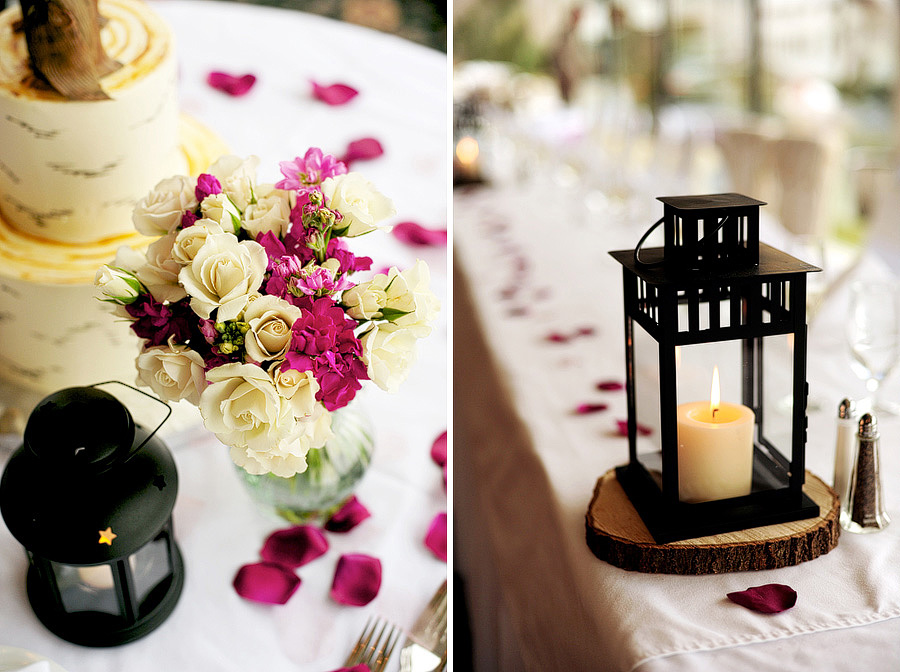 They had gorgeous flowers and petals on display, and their lanterns gave the reception a cozy feel.