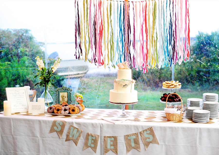 Sarah & Colin's dessert table was FANTASTIC, with cake from Sweet Sensations Bakery in Rockport, ME!