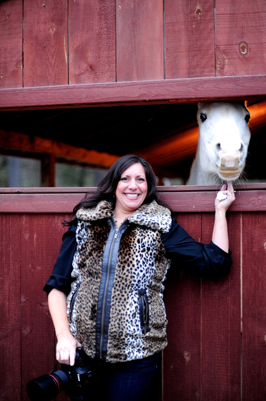 Angela making friends with the horses!