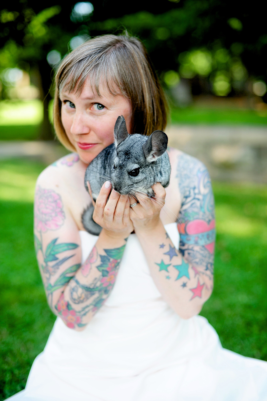 offbeat bridal session with a chinchilla