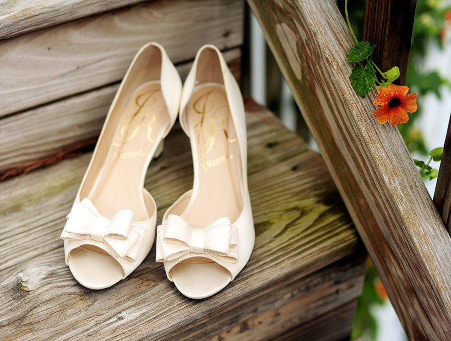 simple white peep toe wedding shoes