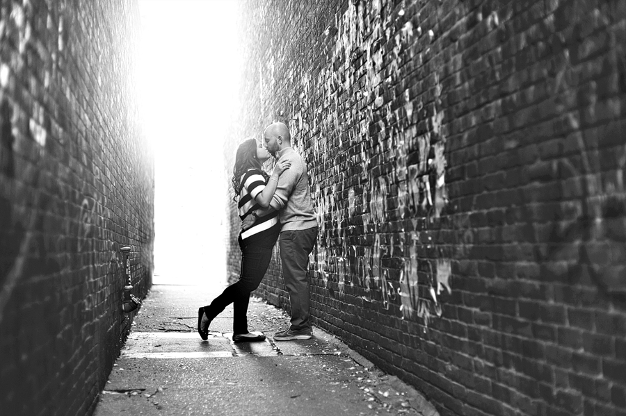 black and white engagement photo in portland, maine
