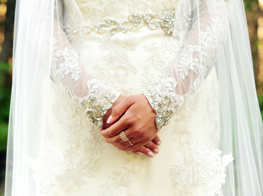 wedding dress with intricate lace sleeves