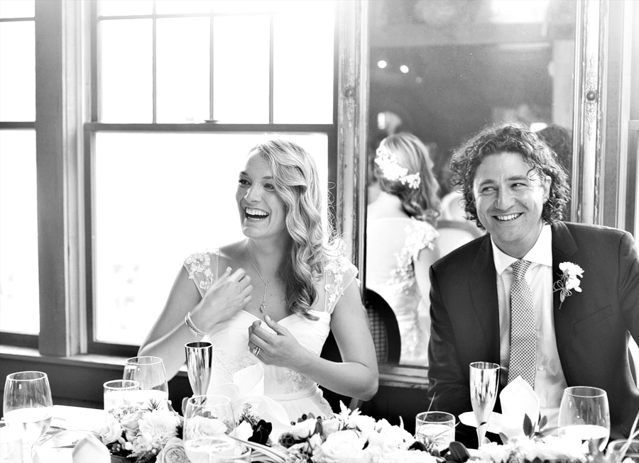 black and white candid reception photo at on the marsh bistro