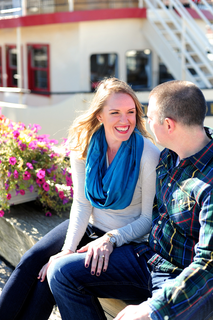 couple laughing at portland waterfront