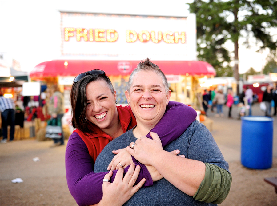 couple hugging at a state fair