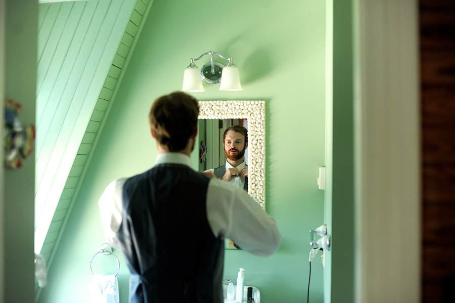 groom getting ready in green room