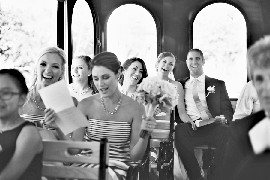 wedding party on a trolley