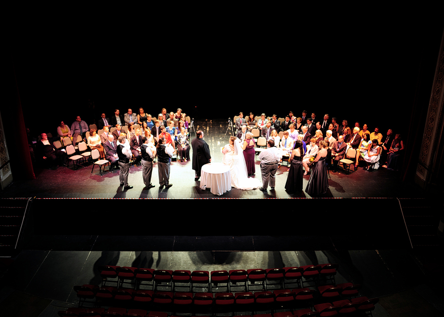 wedding ceremony on stage at santander performing arts center