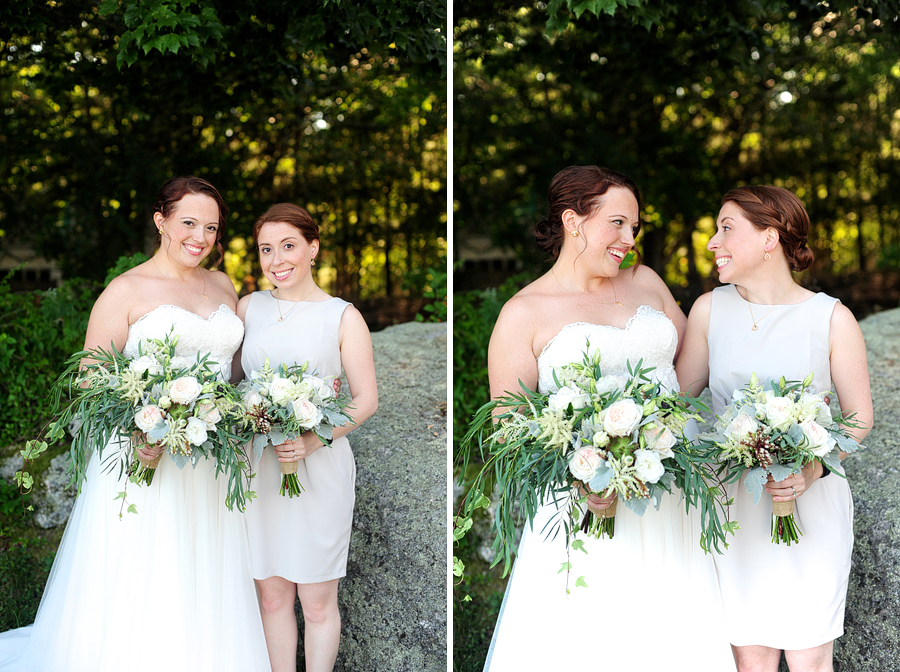 bride and her sister smiling together