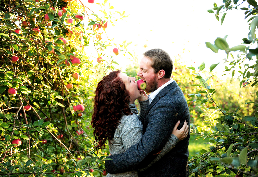 goofy apple orchard engagement photos