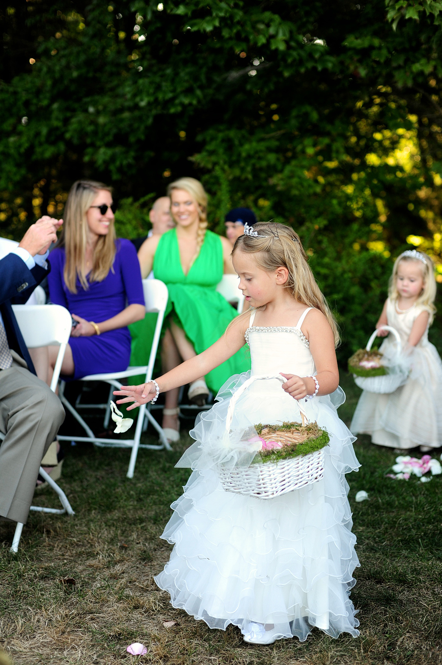 flower girl in tulle dress and tiara