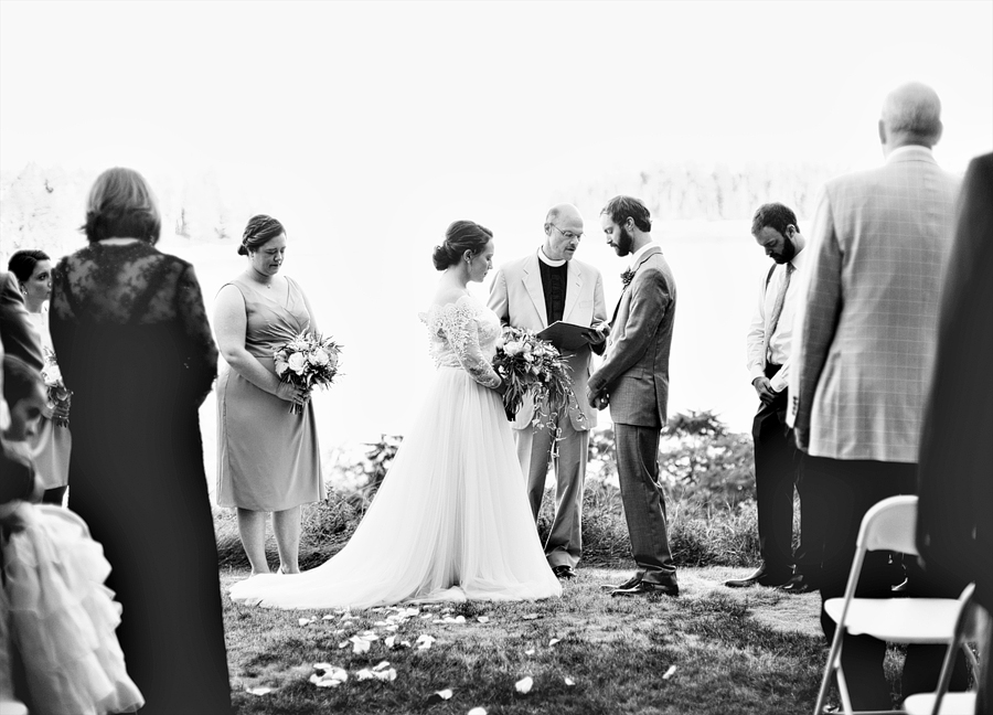 black and white photo of maine wedding ceremony