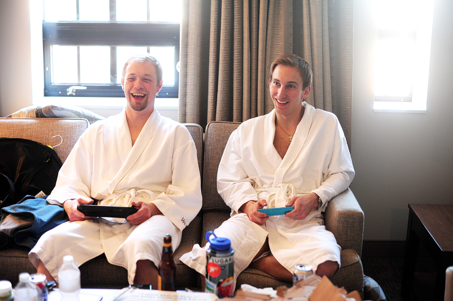 groomsmen playing video games