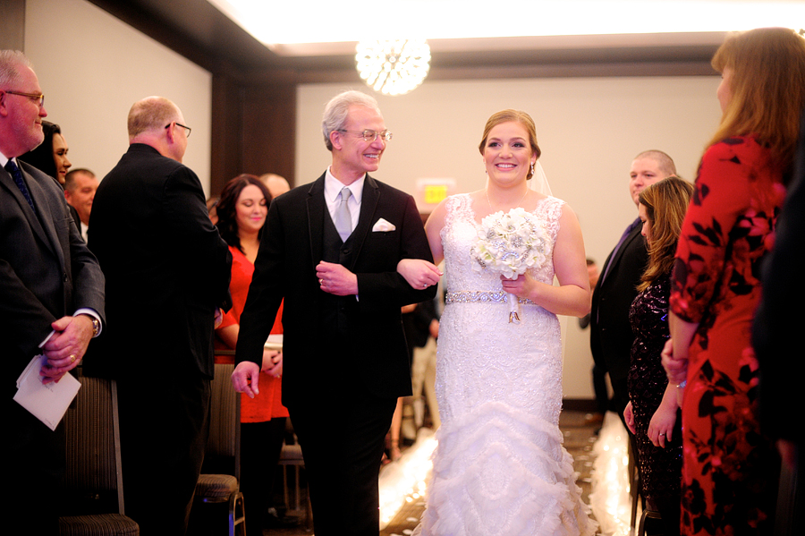 bride walking down the aisle at the westin portland harborview