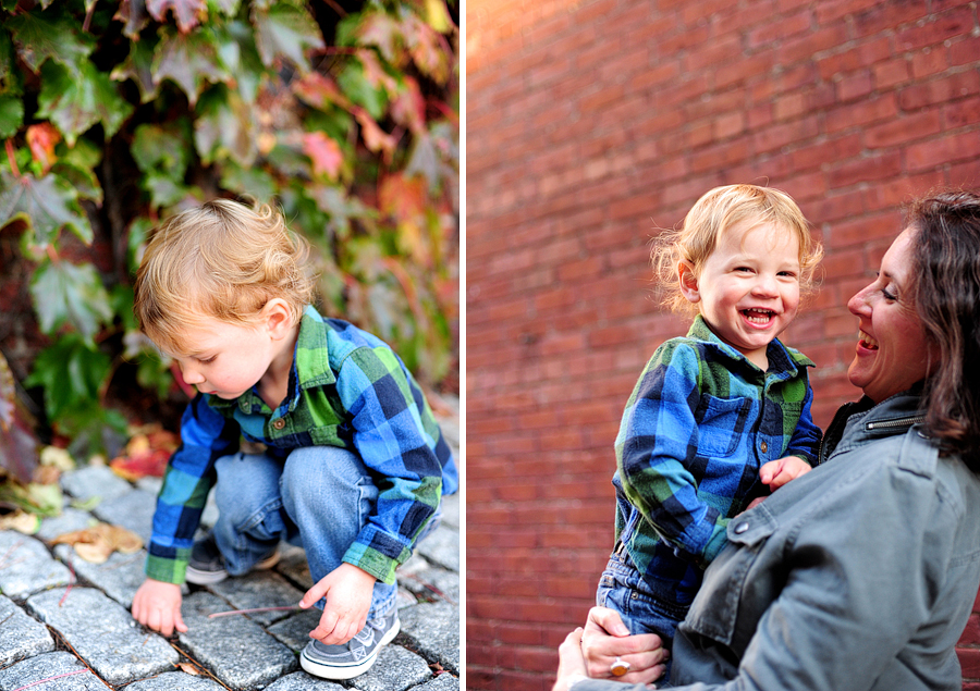 young boy playing with his mom