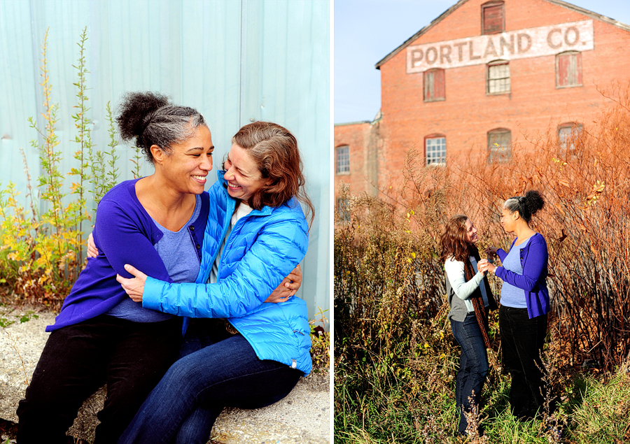 couple laughing by the portland company complex