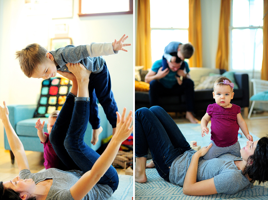 family playing on the livingroom floor