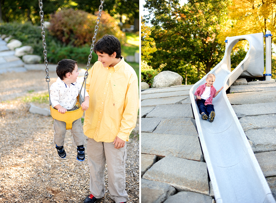 family playing at deering oaks park