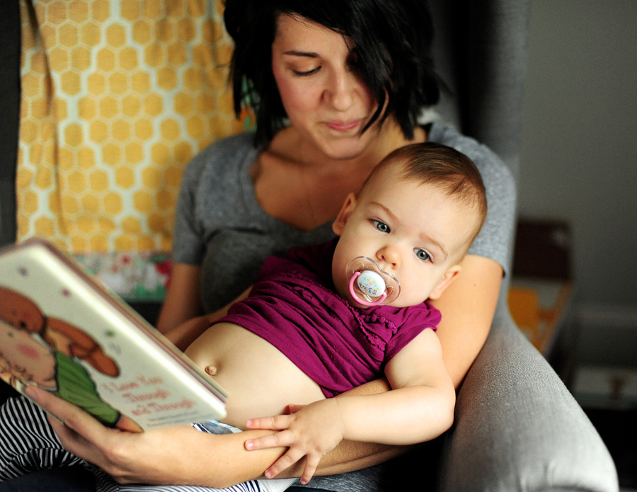 mother and daughter in rocking chair