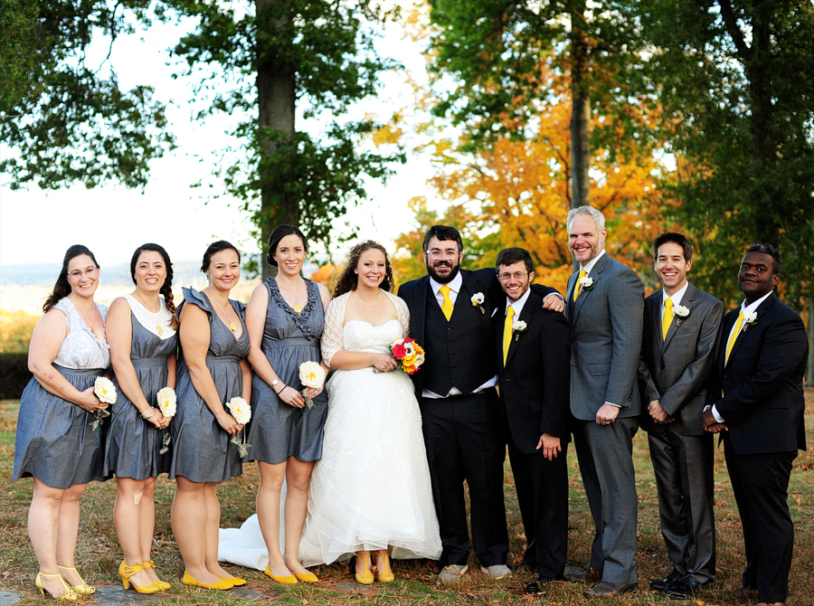 wedding party in gray and yellow