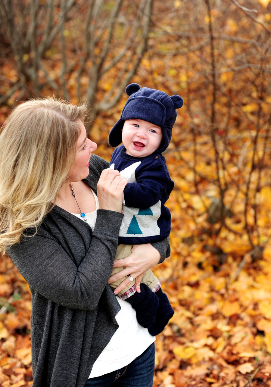 mother with baby in bear hat