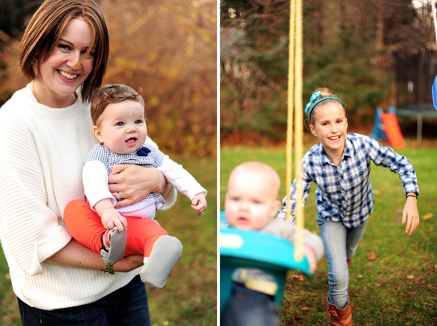 family playing on swing set