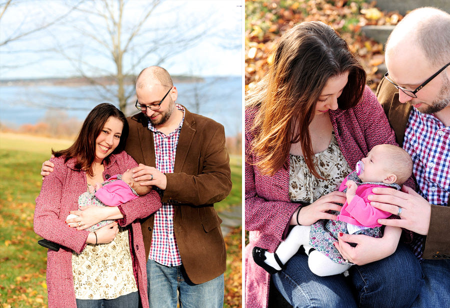 family by the ocean in the fall