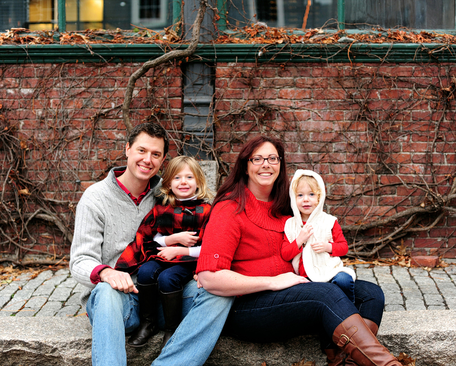 smiling family in portland's old port