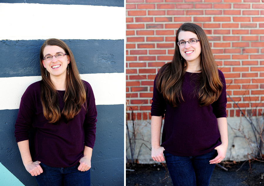 woman in front of brick