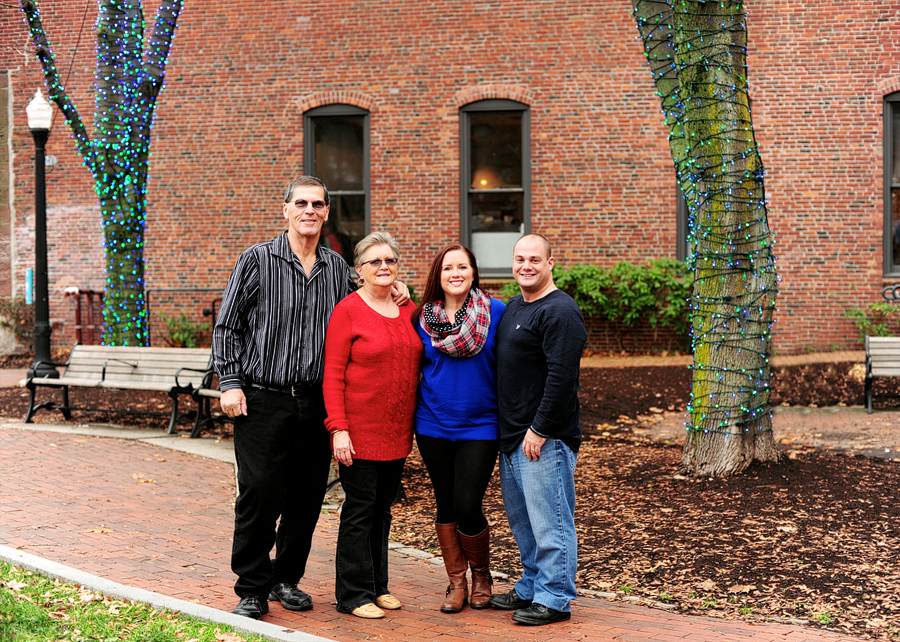 family in downtown portland maine during the holidays