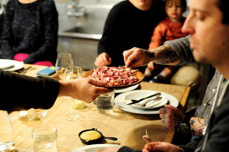 guests passing appetizers