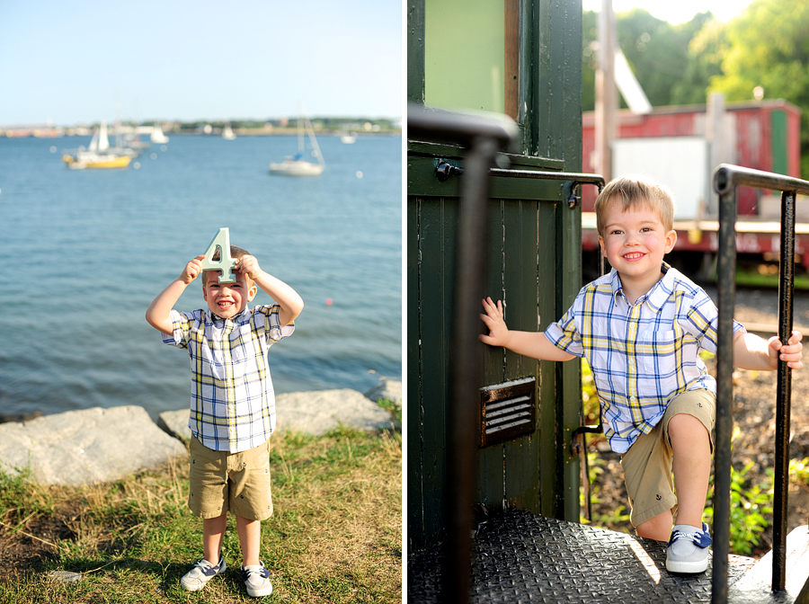 young boy climbing on train